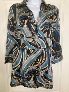EMMA JAMES Sz 10 V Neck Empire Waist Blouse Career Business Office Abstract